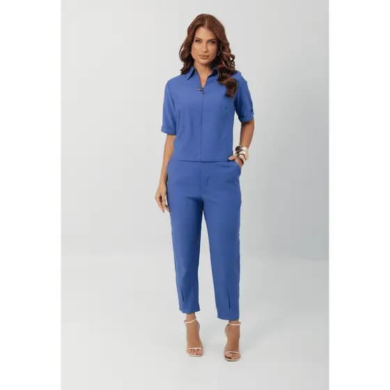 Conjunto Feminino Blusa Gola Camisa E Calça Cenoura - Núbia