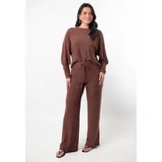 Conjunto Feminino Sofisticado Moderno Mangas Longas e Calça Pantalona Inverno - Andrielly