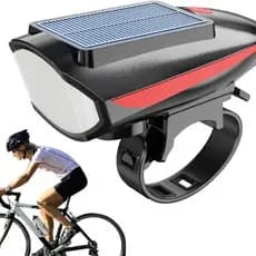 Farol De Bike 3 Modos Buzina 120db Lanterna Potente Com Bateria Recarregável Via Energia Solar
