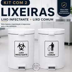 Kit 2 Lixeiras Em Aço Com Adesivo Lixo Infectante Lixo Comum Branca Consultório Clínica Hospitalar
