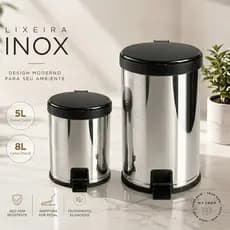 Lixeira Inox Banheiro Com Pedal e Tampa 5 e 8 Litros Escritório Cozinha