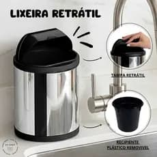 Lixeira Inox Tampa Retrátil 2,5 Litros Preta