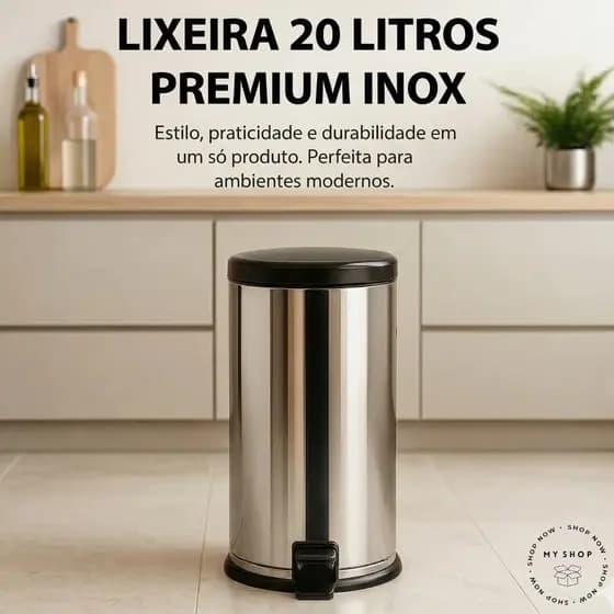 Lixeira Cozinha Inox Com Tampa e Pedal 5L 8L 12L 15L e 20L Cesto de Lixo