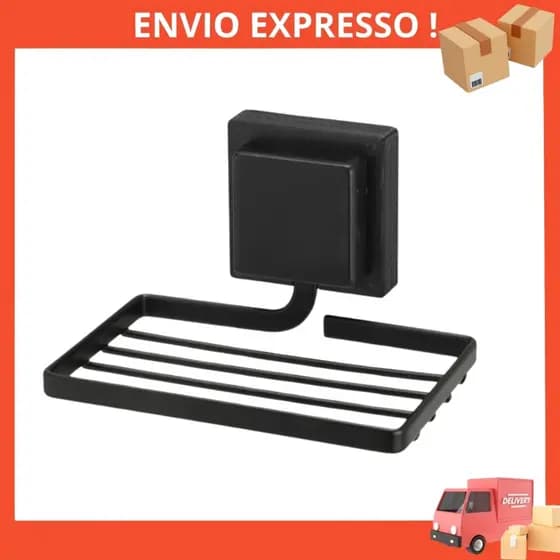 Porta Sabonete Saboneteira Parede Adesivo Preto Organização Banheiro Fácil Instalação Metal 12x8cm