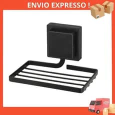 Porta Sabonete Saboneteira Parede Adesivo Preto Organização Banheiro Fácil Instalação Metal 12x8cm