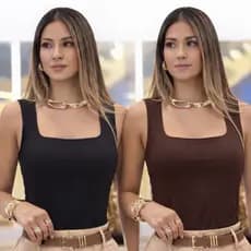 Kit 2 Body Feminino Gola Quadrada Suplex Premium Casual Basico