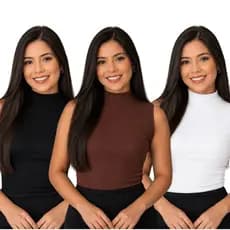 KIT 3 Regata Canelada Gola Alta Feminina Básica Elegante Confortável Modinha Casual