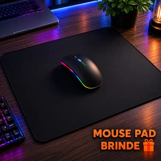 Mouse Gamer RGB Wireless Recarregável + Mouse Pad Brinde