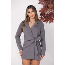 Macaquinho Feminino Alfaiataria  MANGA LONGA com Cinto Moda