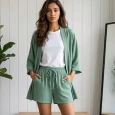 Conjunto KIMONO 2 peças Short e Blusa manga curta tecido duna