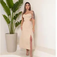 vestido feminino alfaiataria midi com fenda tendência.