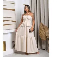 vestido feminino tomara longo, detalhe no busto, bojo com lastex nas costas, moda verão,