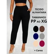Calça Alfaiataria Feminina Slim Cintura Alta Social e Casual com Zíper e Botão PP ao XG