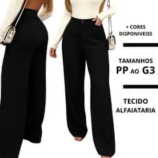 Calça Pantalona Feminina Alfaiataria Premium COM BOLSO - Social Cintura Alta - Wide Leg Elegante Do PP ao XG