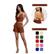 Conjunto Feminino Verão Duna Short + Blusa Multiformas Costas Nua P ao GG - Lançamento 2026