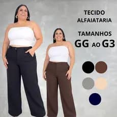 Calça Pantalona Plus Size Alfaiataria Premium Com Bolso – Cintura Alta Feminina Social - Wide Leg Elegante do GG ao G3