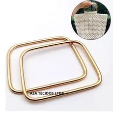 Alça de Metal Para Bolsas Crochê e Artesanatos 10 X 7,5CM - DOURADA - PAR - Trapézio