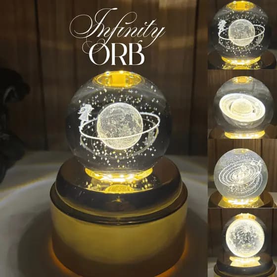 Luminária Mesa Em Esfera de Cristal 3d Giratória Decorativa Abajur