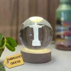 Luminária de Cristal mesa LED Cristo Redentor 3D Presente Natal bola 7 Maravilhas do Mundo Moderno