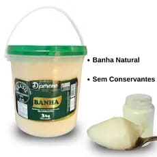 Banha Suína 3kg 100% Natural do Torresmo Gordura Suína Artesanal Balde - Dperone