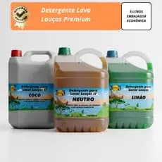 Detergente Lava Louças 5 Litros Coco Limão Neutro Limpeza Profunda Alto Rendimento Econômico