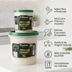 Banha de Porco 3kg Pura D'perone Balde Natural Atacado Culinária Saudável Alimentos Qualidade Premium