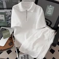 Manga curta de verão terno Camisa solta Calças curtas de polo Conjunto casual de duas peças