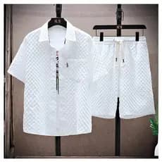 Verão simplista terno masculino moda camisa manga curta shorts conjunto xadrez desporto casual terno