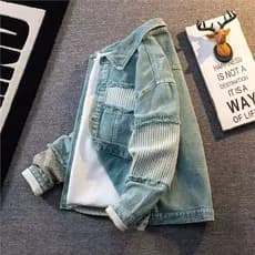 Estilo japonês costura Workwear Denim jaqueta masculina Street Wear rufião bonito solto jaqueta Casual masculina primave