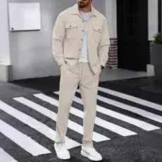 Europeu americano outono novo estilo Waffle calças de manga comprida Casual duplo-bolso jaqueta macacão camisa terno mas