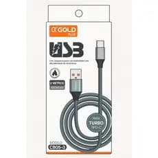 Cabo USB Tipo C αGOLD 5.0A Plus 2 Metros Turbo Carga Rápida 480Mbps Reforçado