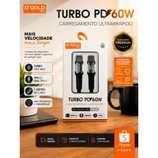 Cabo Tipo C Turbo PD 60W A'Gold Pro Original Carregamento Rápido 1M Tipo C Para Tipo C