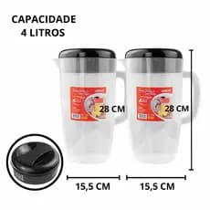 Kit 2 Jarras 4L com Tampa Jarra Grande para Suco Água Bebidas Cozinha Resistente Casa