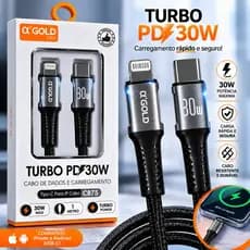 Cabo Tipo C Para iPhone PD 30W Turbo Carregamento Rápido 1M Lightning Original A'Gold