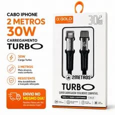 CaboTipo C Lightning  Para iPhoneTurbo 2M iOS 30W  Carregamento Rápido Original A'Gold