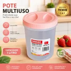 Pote Multiuso 1 Litro Com Tampa Rosca BPA Free Organizador Mantimentos Cozinha Alimentos