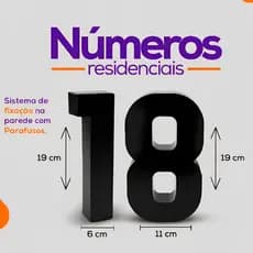 Número Residencial Comercial Fachada em PETG 19cm 3D com FITA Dupla Face Fácil Instalação preto