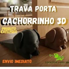 Trava Porta Cachorrinho 3D - Calço Segura Porta Decorativo Fofo - Preto ou Marrom