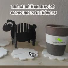 Jogo Americano Porta Copos Ovelhinha Descanço de Copo - Suporte + 5 Peças - Design 3D Exclusivo
