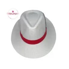 Chapéu Panamá Branco Com Fita Vermelha Tamanho 58 Aba Larga 7 cm