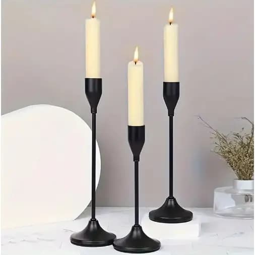 Conjunto de 3 castiçais de mesa vintage suporte de vela requintado Metal