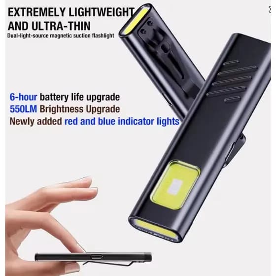 Mini Lanterna recarregável magnetica para trabalho noturno lâmpada de emergência fininha