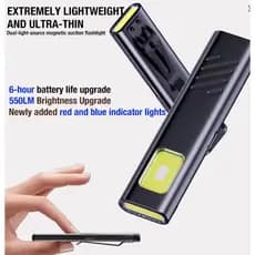 Mini Lanterna recarregável magnetica para trabalho noturno lâmpada de emergência fininha