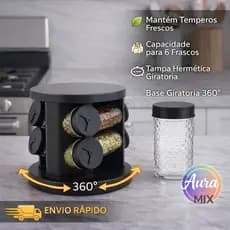 Porta Condimento| Tempero| Giratório 6 potes 85ml
