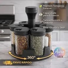 Porta Temperos 6 Potes 85ml| Condimentos| Giratório 360º - BeloVidro