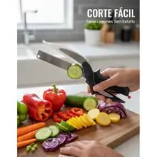 Cortador com Tábua 2 em 1 Tesoura Fatiadora Corta Fatia e Pica