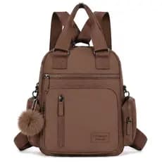 Bolsa Feminina Com Chaveiro Pompom e 6 Divisórias Transversal Impermeável Nylon Vira Mochila Tiracolo YC69#