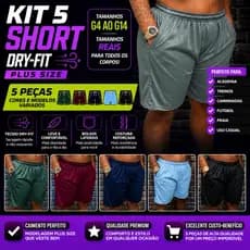 Kit 5 Bermudas Esportivos Plus Size Dry Fit / Cores Variadas.