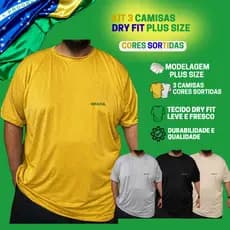 Kit 3 Camisas Brasil Plus Size Dry Fit / Cores Sortidas.