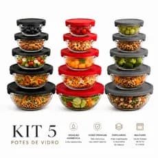 Conjunto Tigela Vidro Bowl Marmita Tampa 5 Peças Herméticos Cozinha Refeições